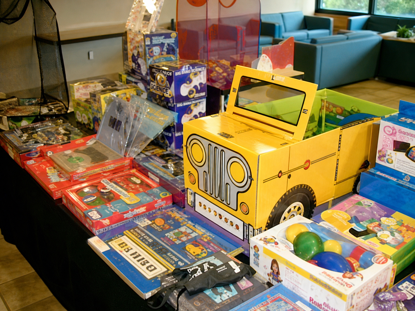 Gift products arranged for an MSI fundraising event